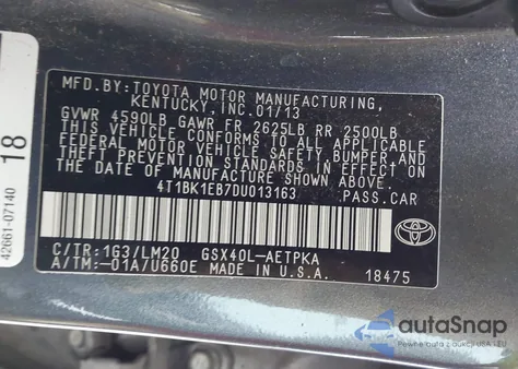 2013 Toyota Avalon Limited from USA, damaged, VIN 4T1BK1EB7DU013163